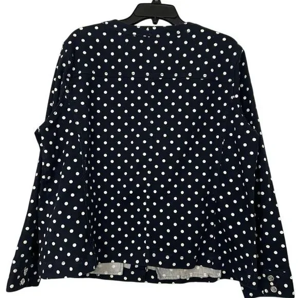 Chaps Navy Blue White Polka Dot Flat Collar Cotton Stretch Denim Jacket Size 2X - Picture 2 of 12
